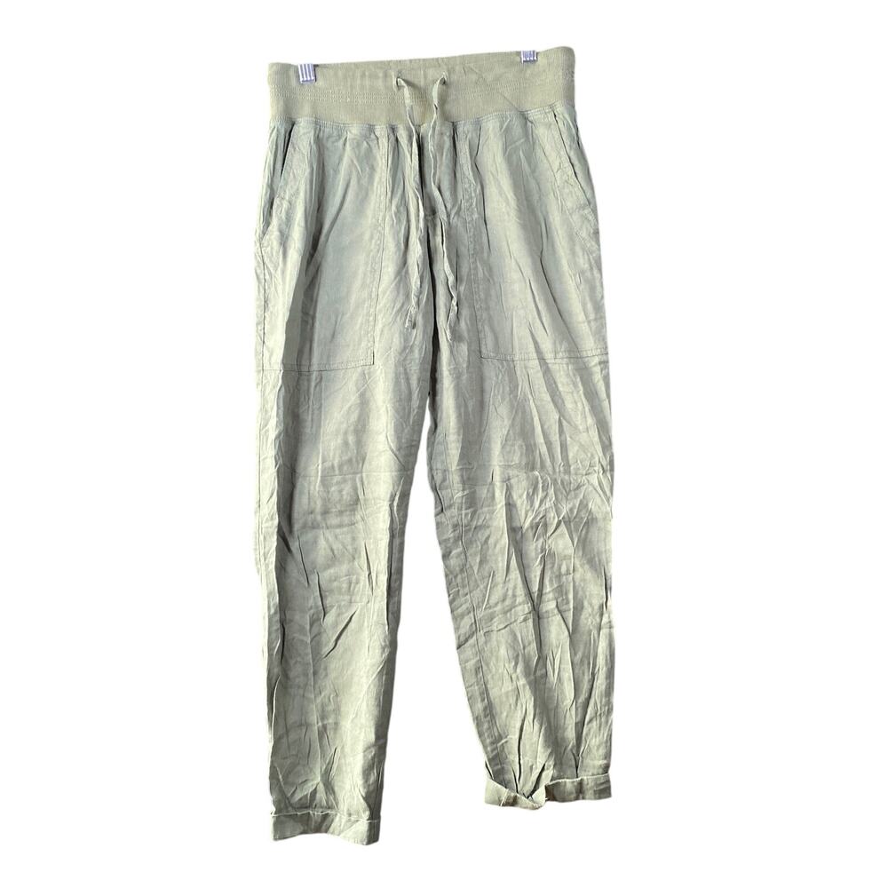 Lou & Grey Womens Pants Green Jogger Drawstring Linen Capri Stretch XS